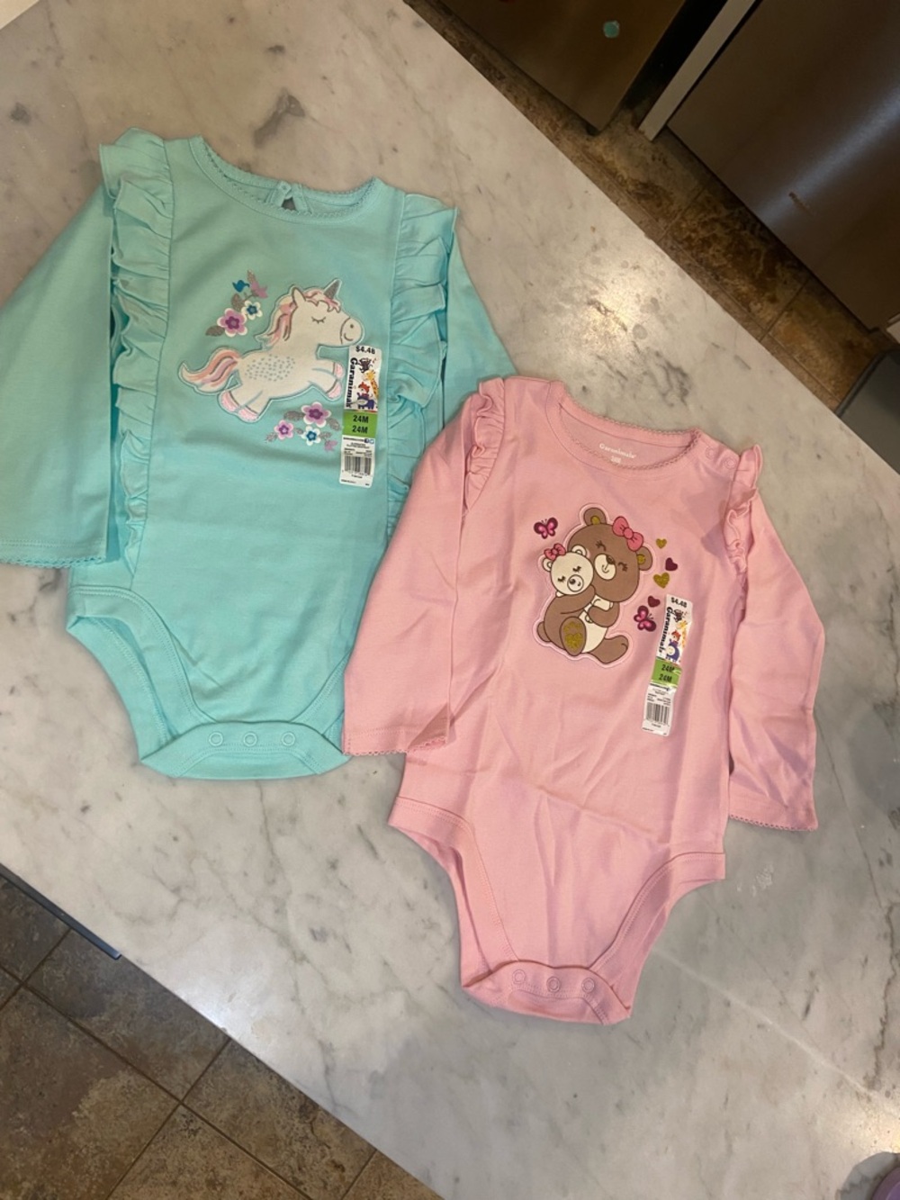 Garanimals Pink & Mint Long-Sleeve Ruffle One-Piece Bodysuits